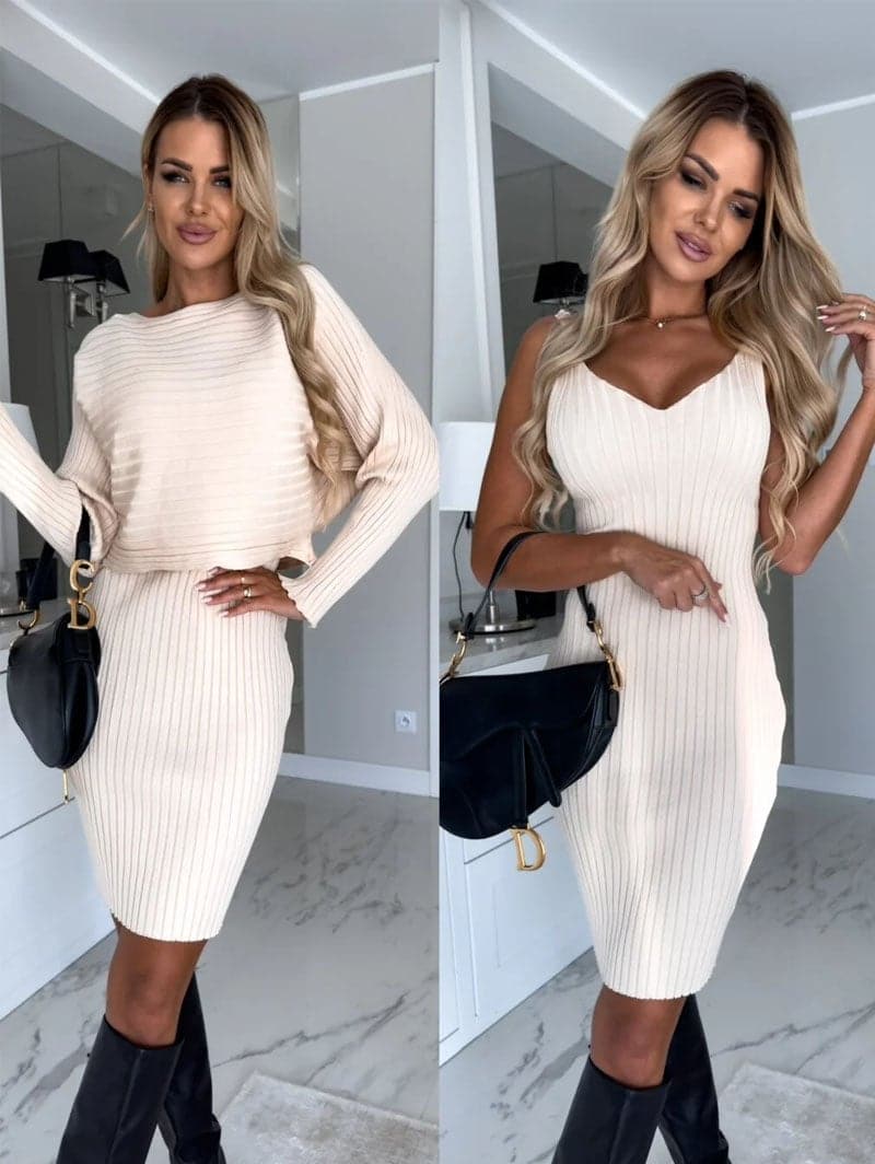 Ema - Conjunto de jersey de punto y vestido camisero
