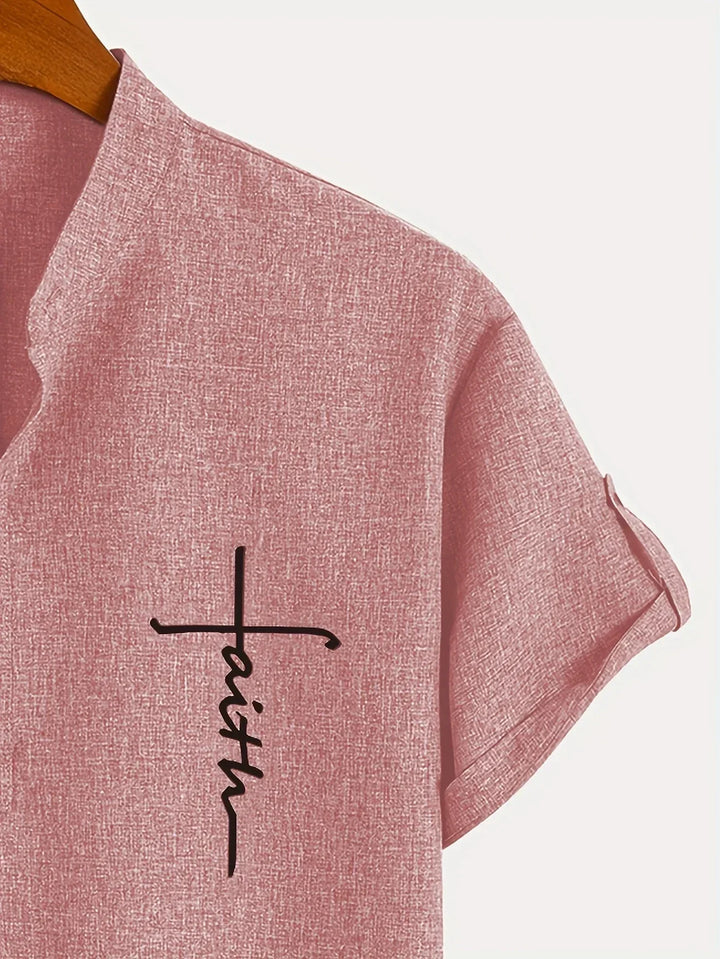 Elliott – Camisa Elegante de Manga Corta con Cuello Alto