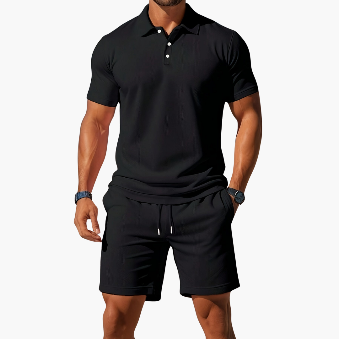 Conjunto de Polo de Manga Corta y Pantalones Cortos para Hombre con Cintura Ajustable