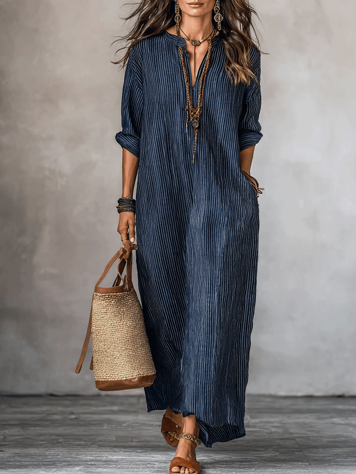 Vestido maxi holgado índigo de estilo nómada