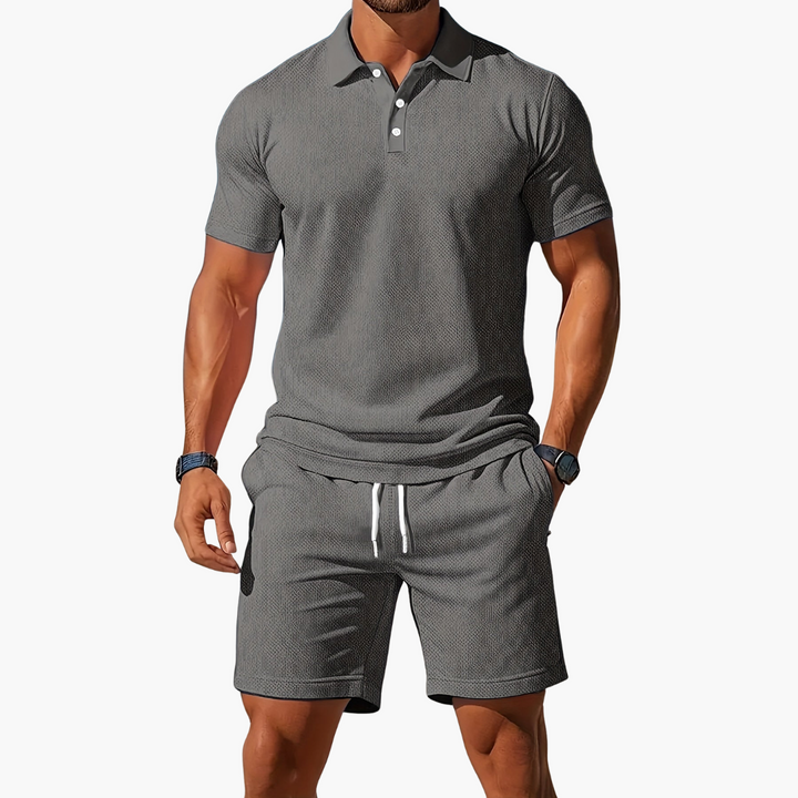 Conjunto de Polo de Manga Corta y Pantalones Cortos para Hombre con Cintura Ajustable