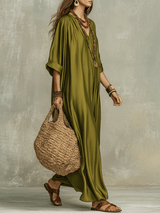 Vestido maxi bohemio verde oliva holgado