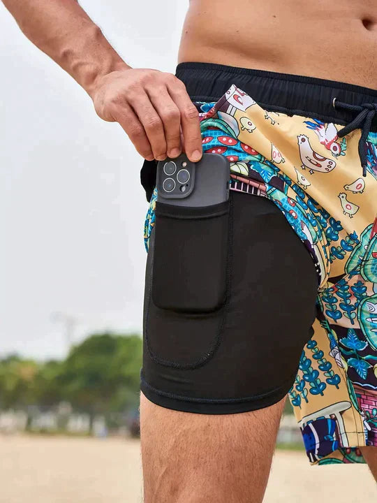 Shorts de baño de secado rápido con compresión interna para hombres