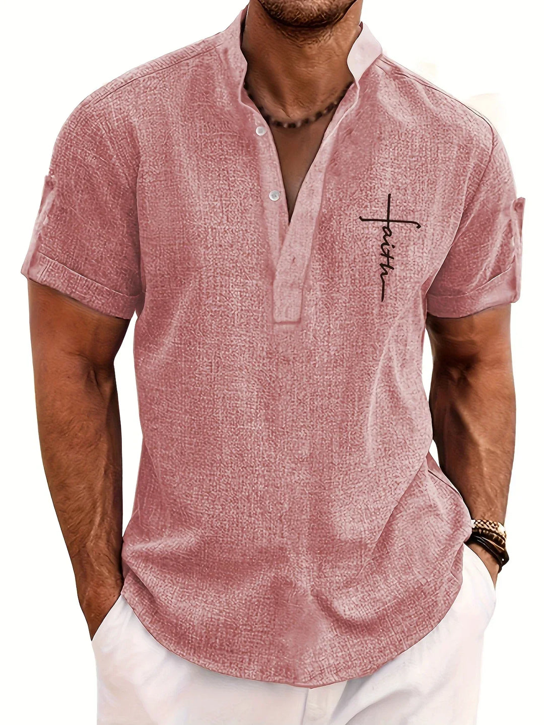 Elliott – Camisa Elegante de Manga Corta con Cuello Alto