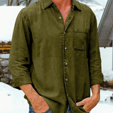 Bronislaw - Camisa casual lisa de manga larga para hombres