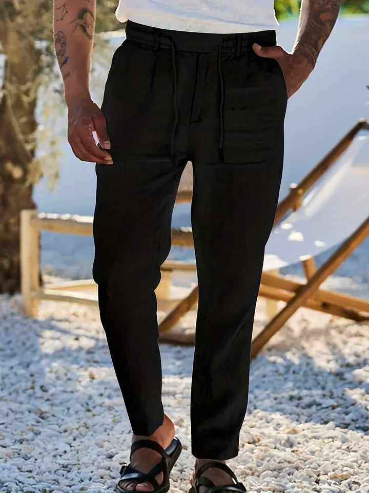 NICHOLS | PANTALONES LARGOS DE LINO CON CORDÓN