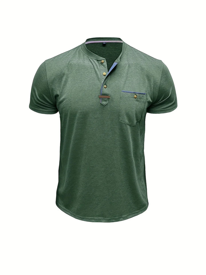 Saxon - Elegante Camiseta de Cuello Redondo con Bolsillo