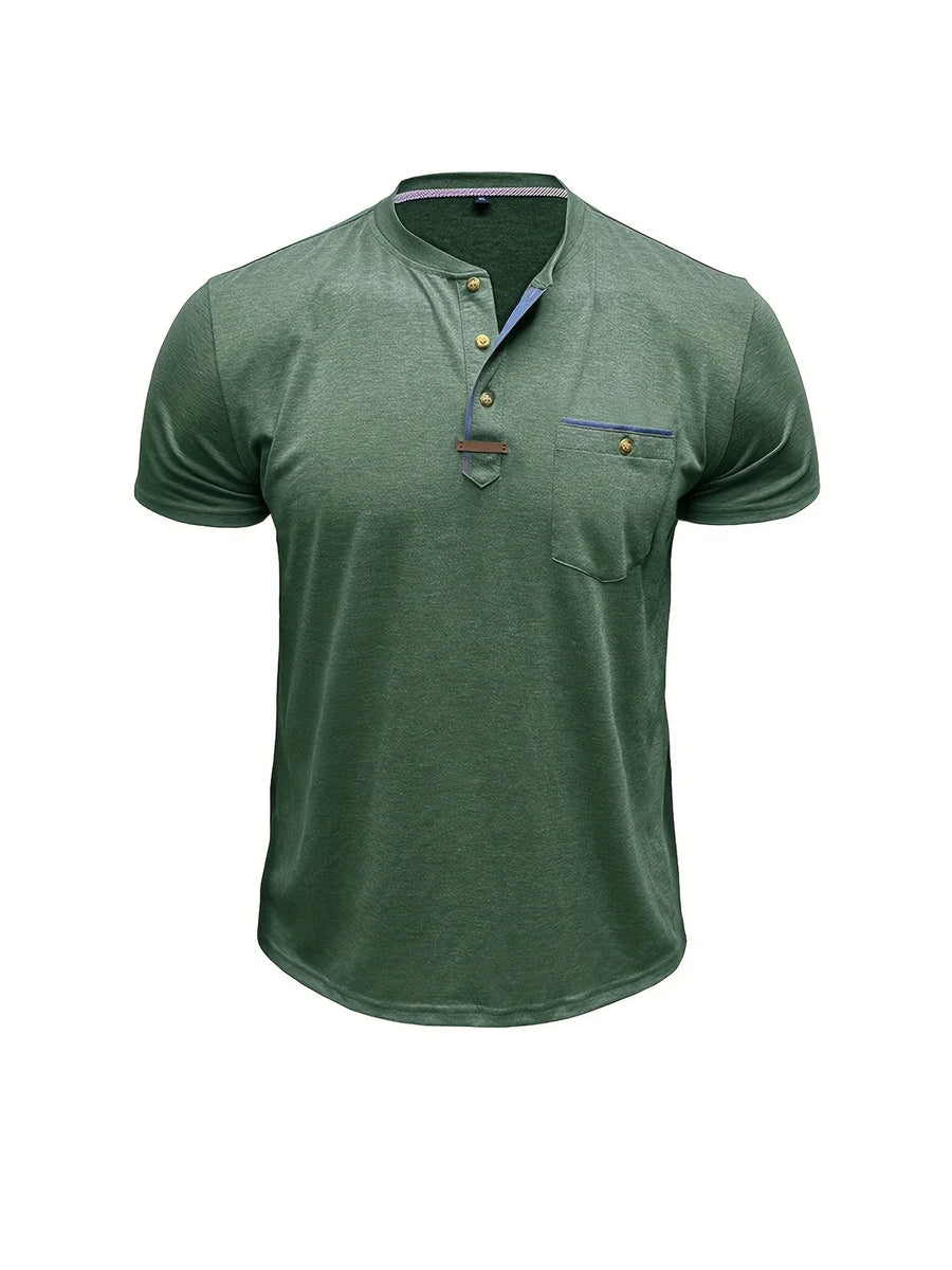 Saxon - Elegante Camiseta de Cuello Redondo con Bolsillo