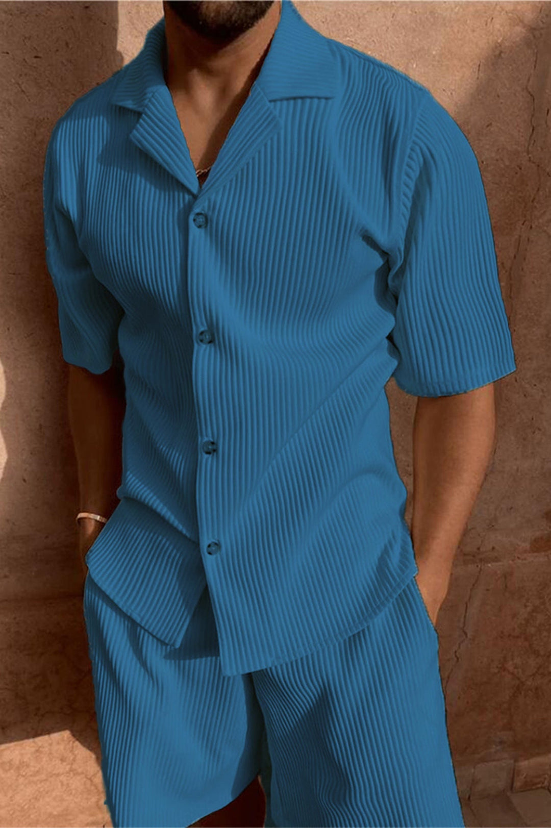 Conjunto de Camisa y Pantalones Cortos Relajados para Hombres
