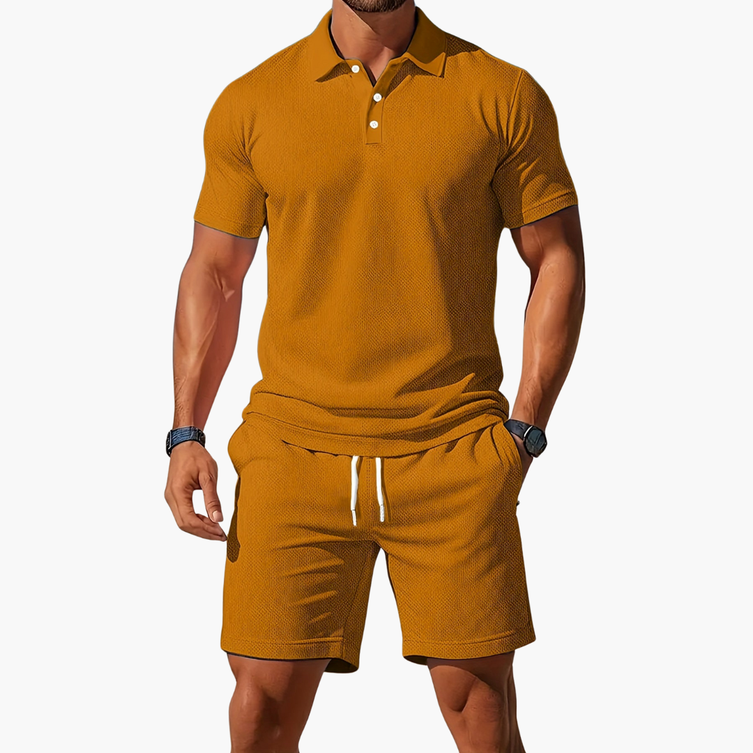 Conjunto de Polo de Manga Corta y Pantalones Cortos para Hombre con Cintura Ajustable