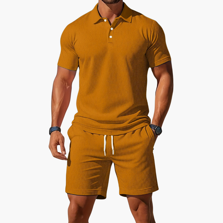 Conjunto de Polo de Manga Corta y Pantalones Cortos para Hombre con Cintura Ajustable