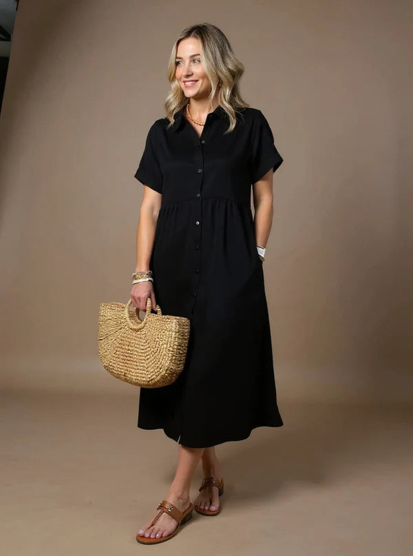 Sara™ – Vestido camisero de rayas con corte relajado y bolsillos laterales