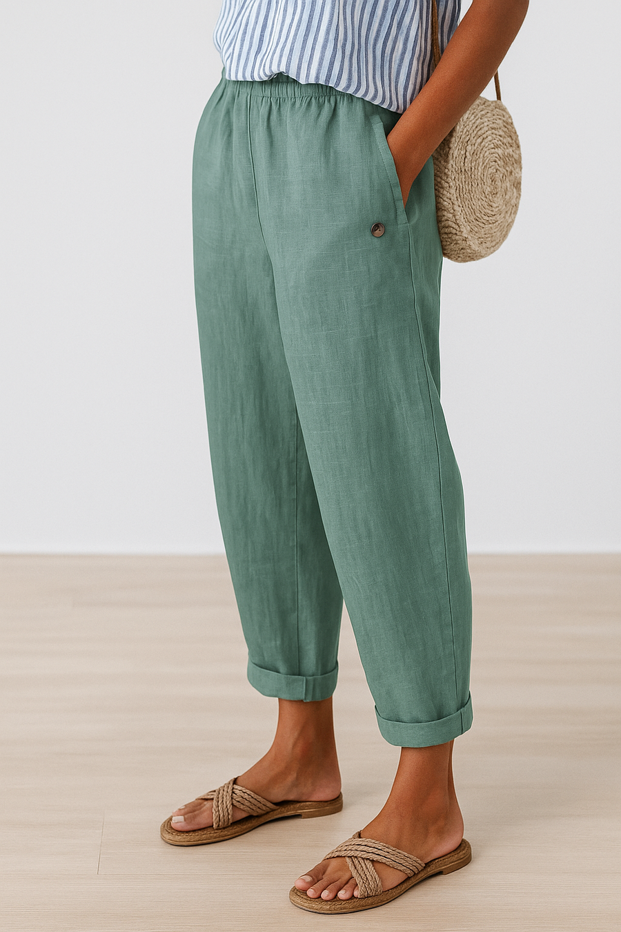 Ana&José | PANTALÓN TIPO ZANAHORIA DE MEZCLA DE LINO PARA MUJER