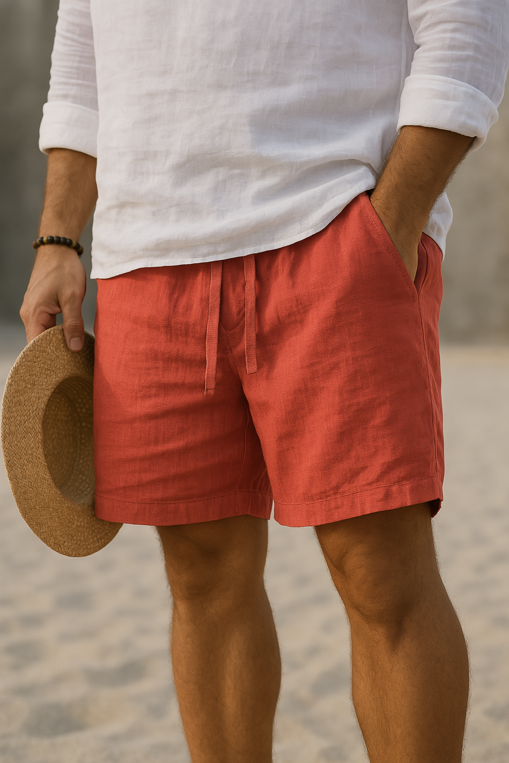 Kaleb - Pantalones Cortos de Lino Elegantes con Elástico