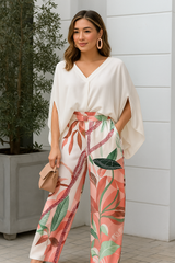 Conjunto Elegancia Tropical - Blusa fluida + pantalón estampado
