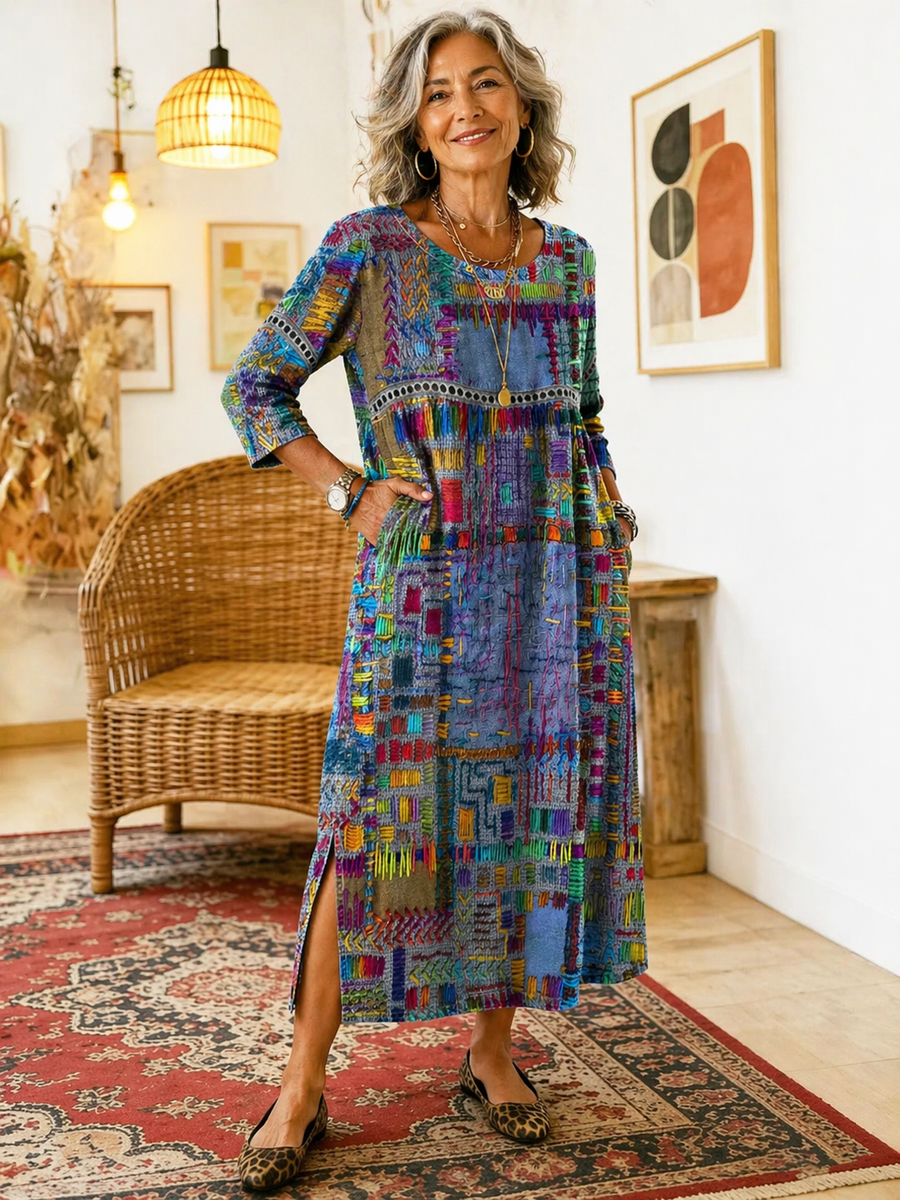 Ana&José™ | Vestido Denim con Patchwork Étnico