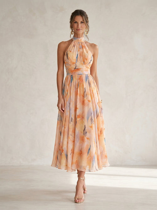 Ana&José™ | Vestido de Cuello Halter con Estampado de Acuarela