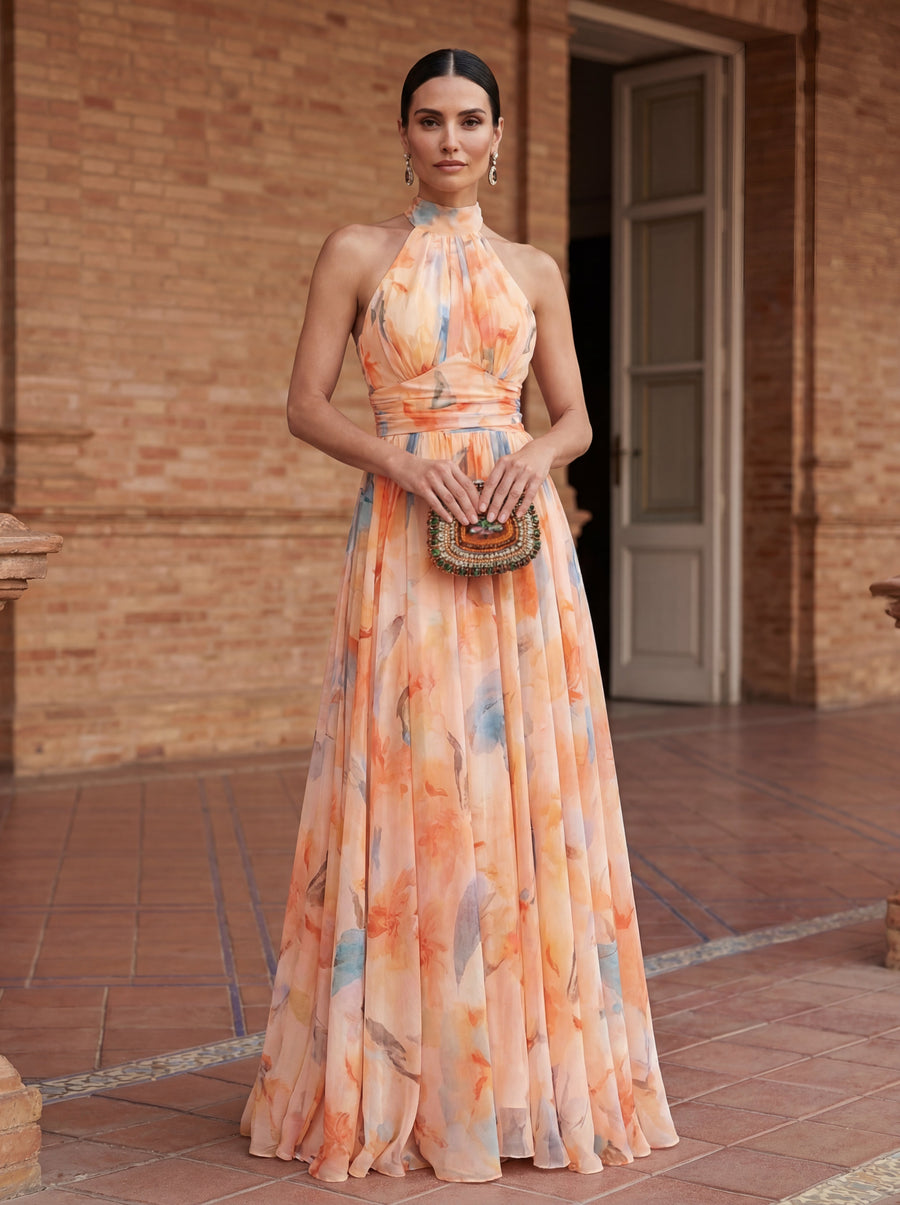Ana&José™ | Vestido de Cuello Halter con Estampado de Acuarela