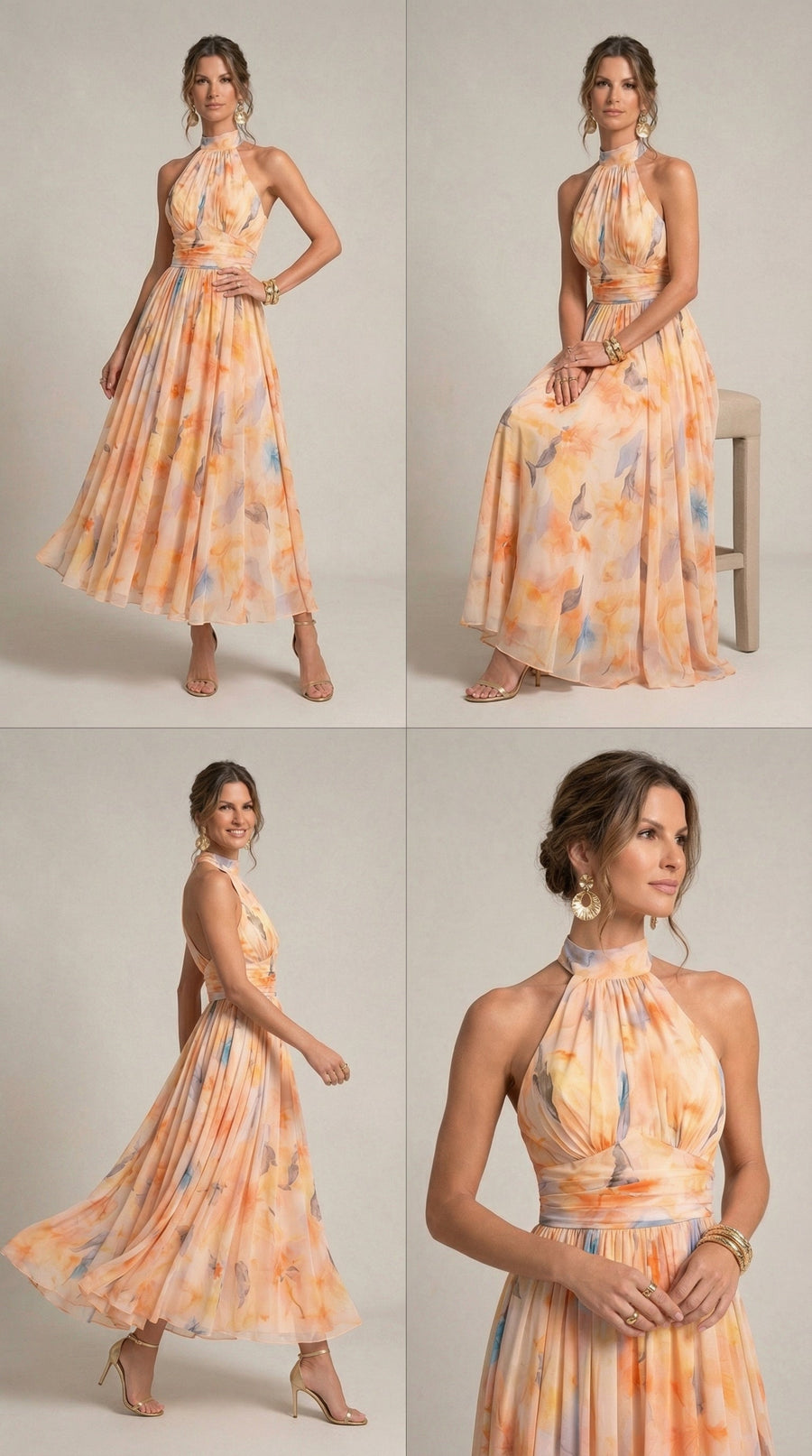 Ana&José™ | Vestido de Cuello Halter con Estampado de Acuarela