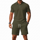 Conjunto de Polo de Manga Corta y Pantalones Cortos para Hombre con Cintura Ajustable