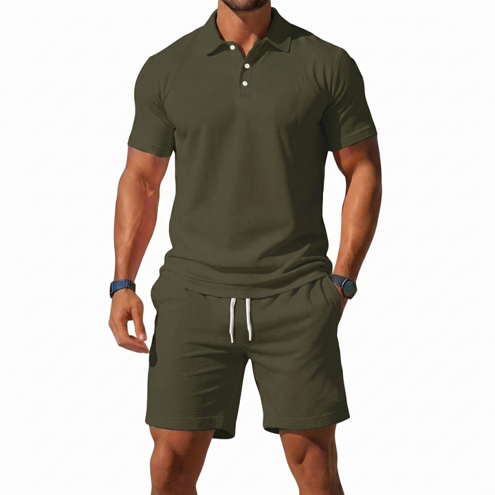 Conjunto de Polo de Manga Corta y Pantalones Cortos para Hombre con Cintura Ajustable