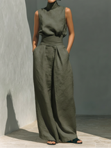 Maria - Conjunto de top y pantalones anchos