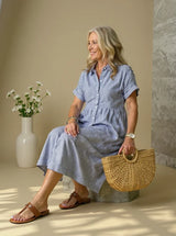 Sara™ – Vestido camisero de rayas con corte relajado y bolsillos laterales