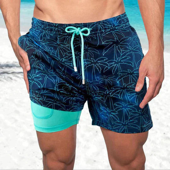 Shorts de baño de secado rápido con compresión interna para hombres