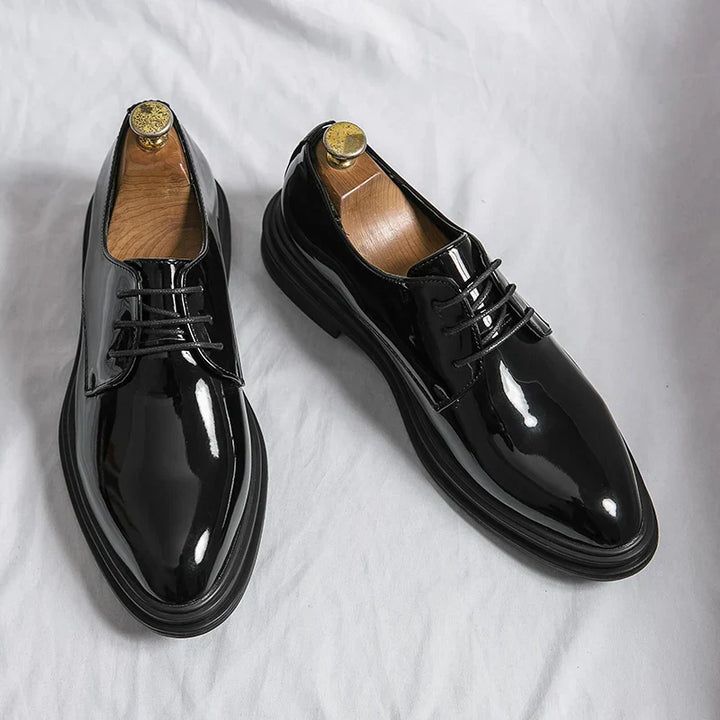 Zapatos de Vestir Derby de Charol Negros para Hombre – Calzado Formal Brillante