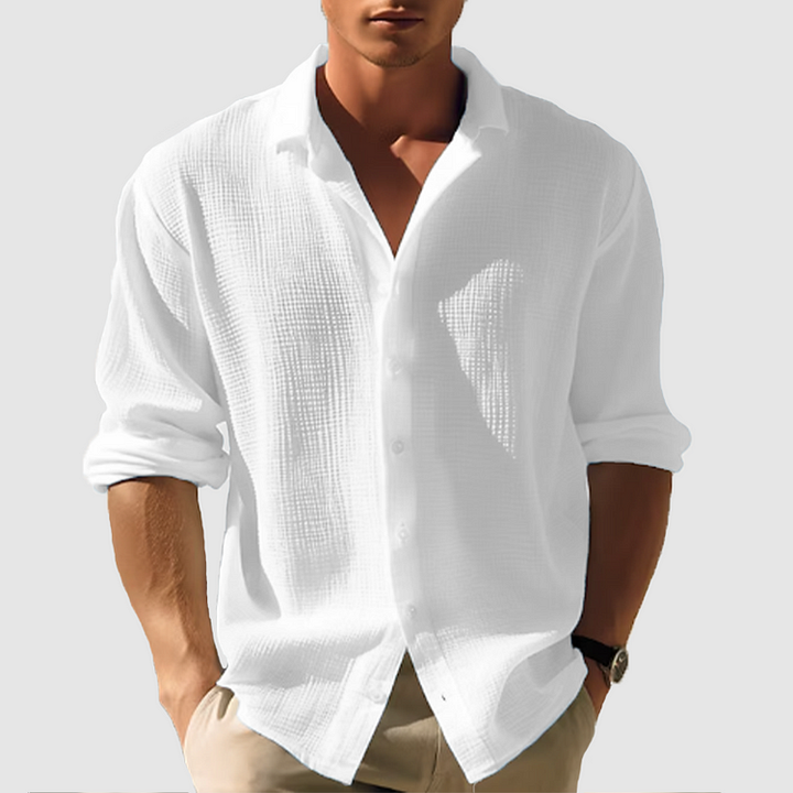 Camisa de Hombre de Cuello Abotonado – Corte Relajado para la Comodidad de Verano