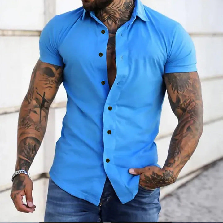 Camisa de Manga Corta Ajustada y Elegante para Hombres