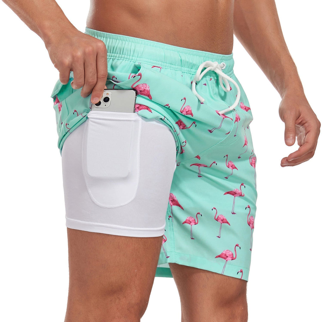Shorts de baño de secado rápido con compresión interna para hombres