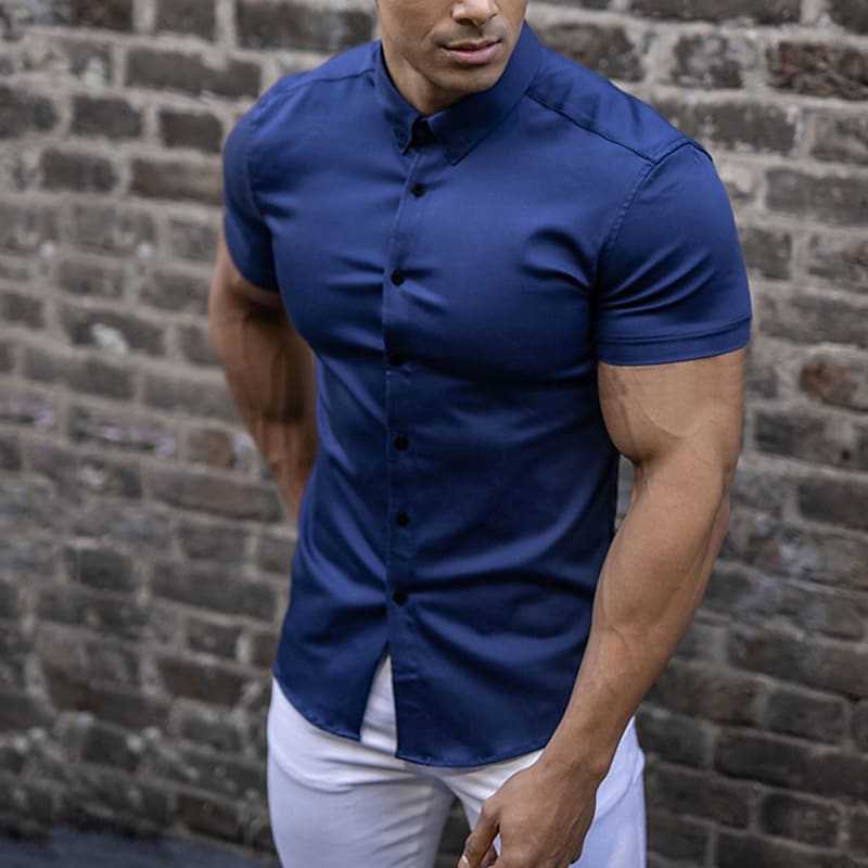 Camisa de Manga Corta Ajustada y Elegante para Hombres