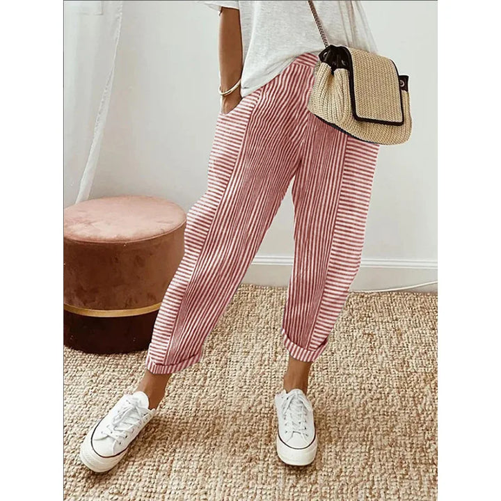 Pantalones de rayas verticales para mujer, pantalones de corte holgado a rayas, pantalones estampados con cordón ajustable, ropa de calle