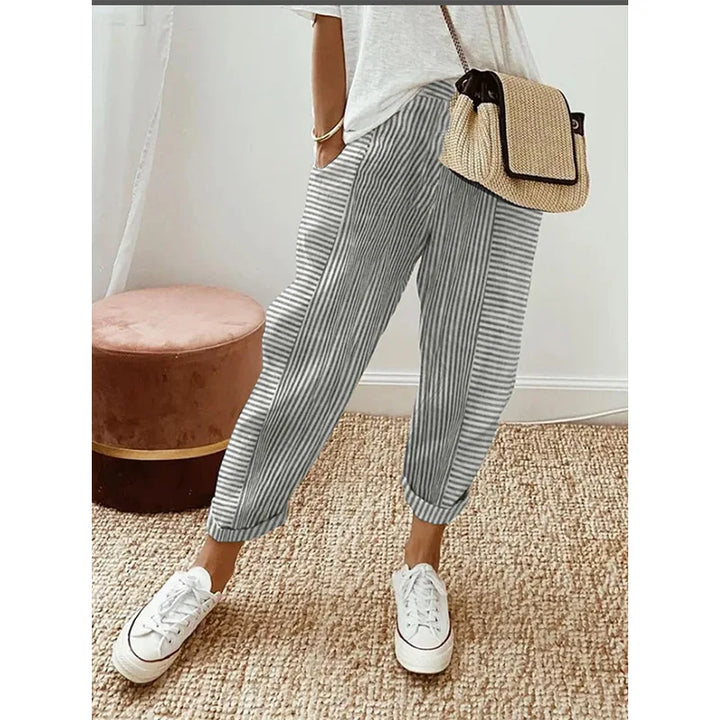 Pantalones de rayas verticales para mujer, pantalones de corte holgado a rayas, pantalones estampados con cordón ajustable, ropa de calle