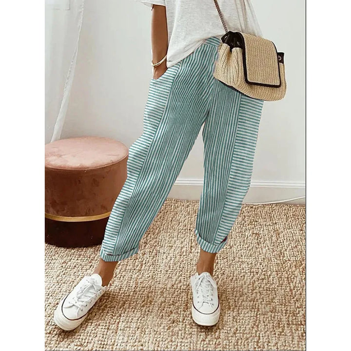 Pantalones de rayas verticales para mujer, pantalones de corte holgado a rayas, pantalones estampados con cordón ajustable, ropa de calle