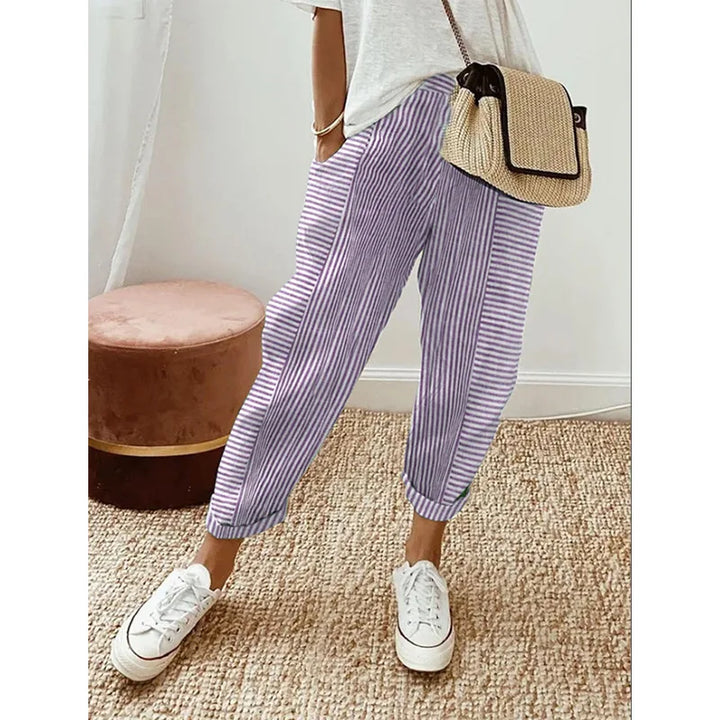 Pantalones de rayas verticales para mujer, pantalones de corte holgado a rayas, pantalones estampados con cordón ajustable, ropa de calle