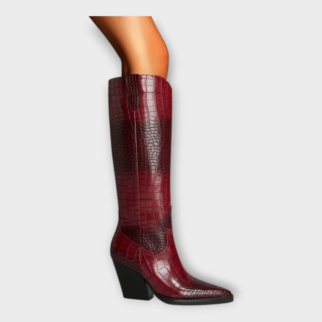 Camila | Botas Con Diseño Croco Y Tacón Elegante Diario