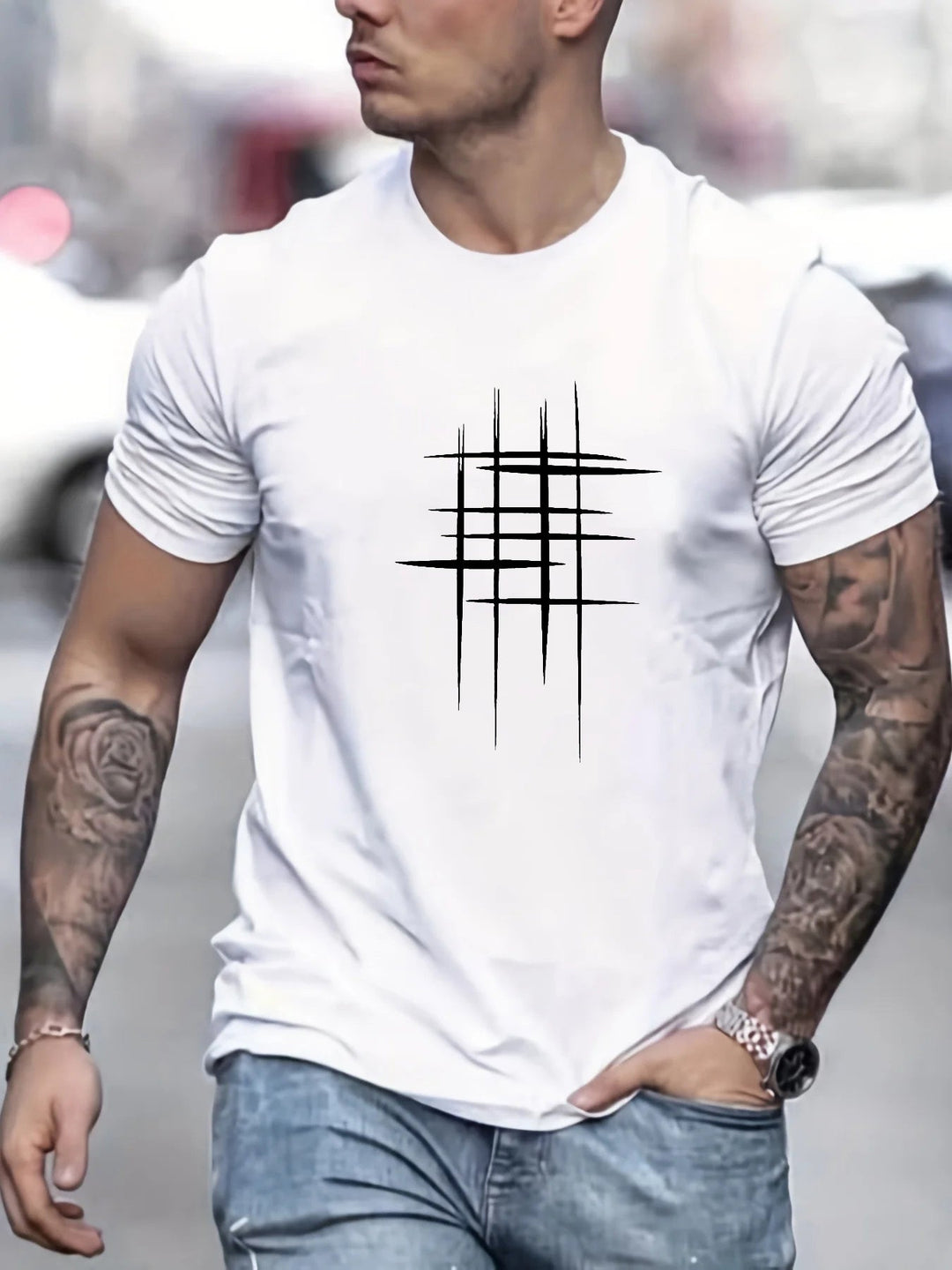 AnaJosé™ — Camiseta elegante de cuello redondo con estampado gráfico