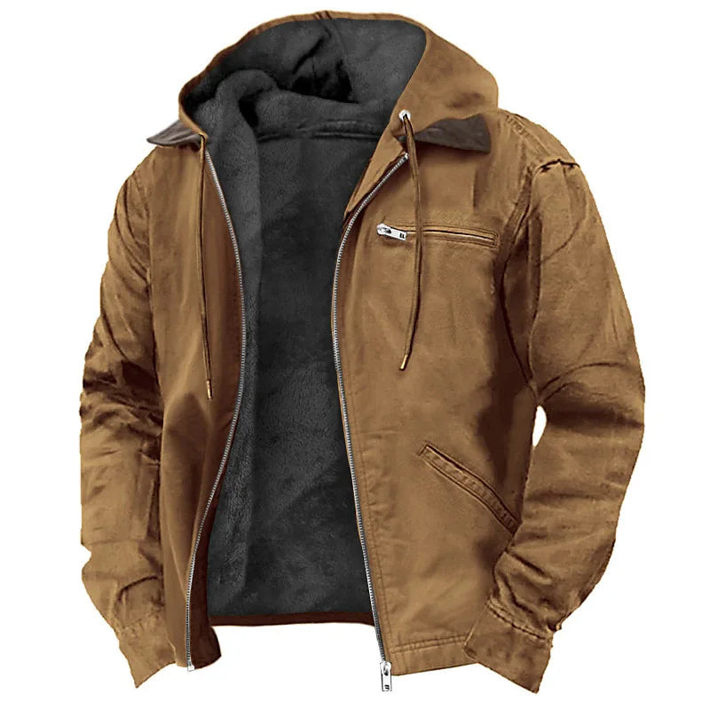 Chaquetas cálidas de hombre con capucha, cremallera, sólido, forro polar, casual, multi bolsillos, sudaderas con capucha, abrigos, prendas de vestir exteriores para otoño e invierno