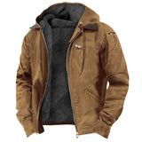 Chaquetas cálidas de hombre con capucha, cremallera, sólido, forro polar, casual, multi bolsillos, sudaderas con capucha, abrigos, prendas de vestir exteriores para otoño e invierno