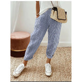 Pantalones de rayas verticales para mujer, pantalones de corte holgado a rayas, pantalones estampados con cordón ajustable, ropa de calle