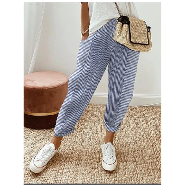 Pantalones de rayas verticales para mujer, pantalones de corte holgado a rayas, pantalones estampados con cordón ajustable, ropa de calle