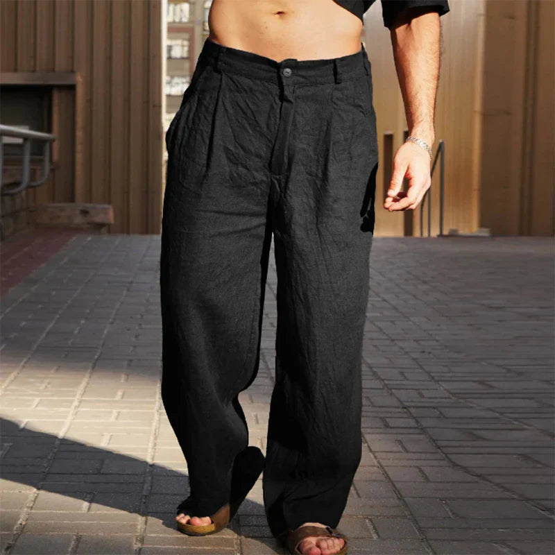 Liping – Pantalones de lino anchos