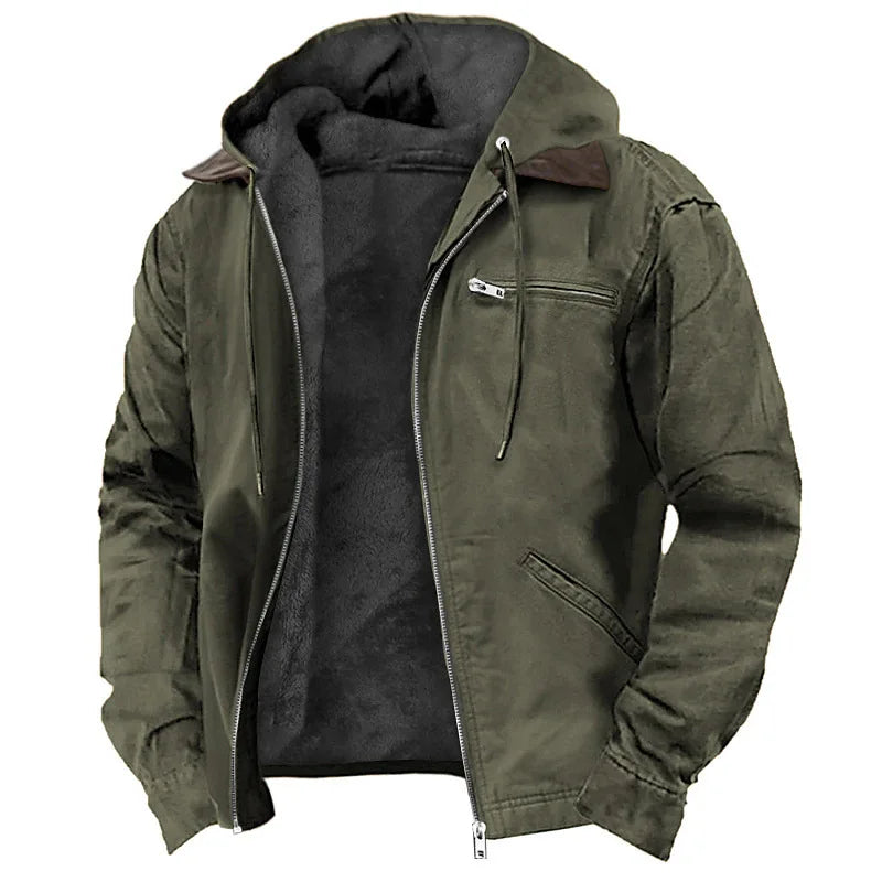 Chaquetas cálidas de hombre con capucha, cremallera, sólido, forro polar, casual, multi bolsillos, sudaderas con capucha, abrigos, prendas de vestir exteriores para otoño e invierno