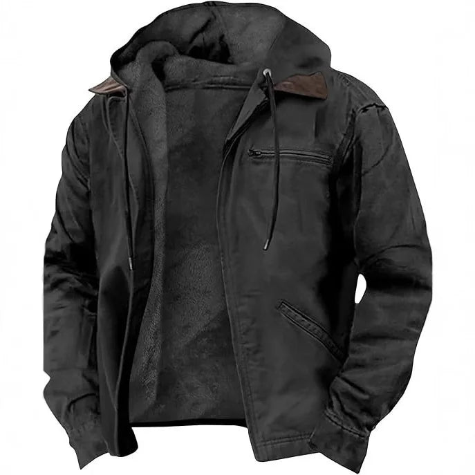 Chaquetas cálidas de hombre con capucha, cremallera, sólido, forro polar, casual, multi bolsillos, sudaderas con capucha, abrigos, prendas de vestir exteriores para otoño e invierno
