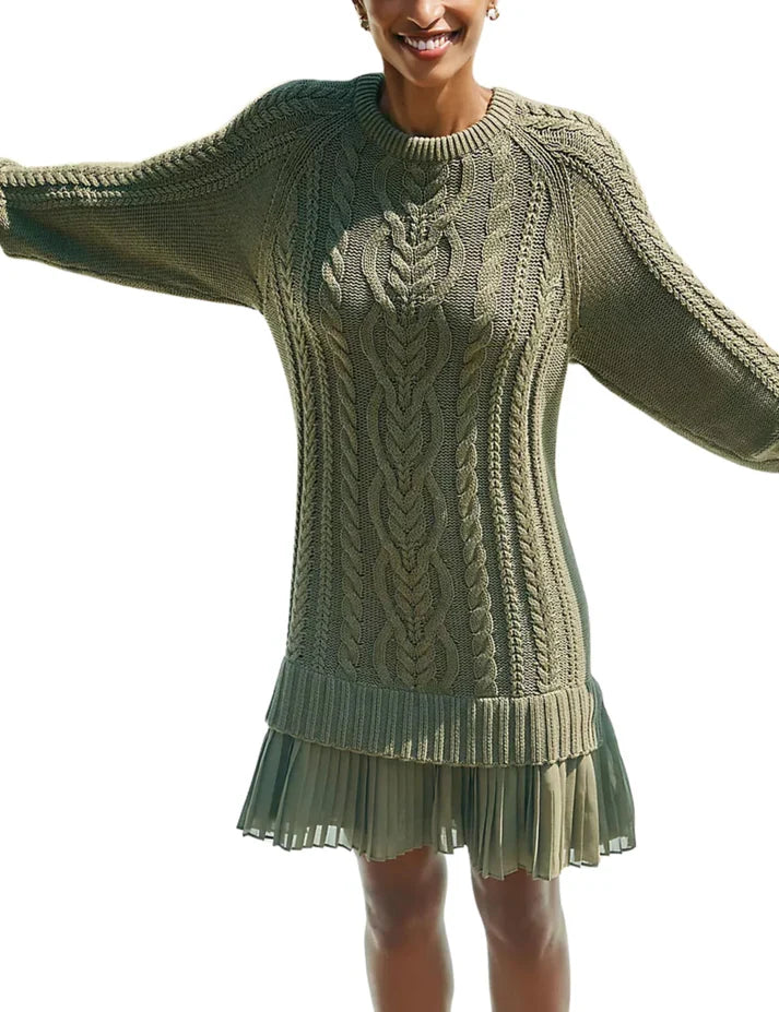 Olga - Jersey de cuello redondo con punto trenzado y minifalda