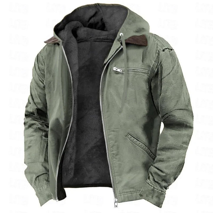 Chaquetas cálidas de hombre con capucha, cremallera, sólido, forro polar, casual, multi bolsillos, sudaderas con capucha, abrigos, prendas de vestir exteriores para otoño e invierno