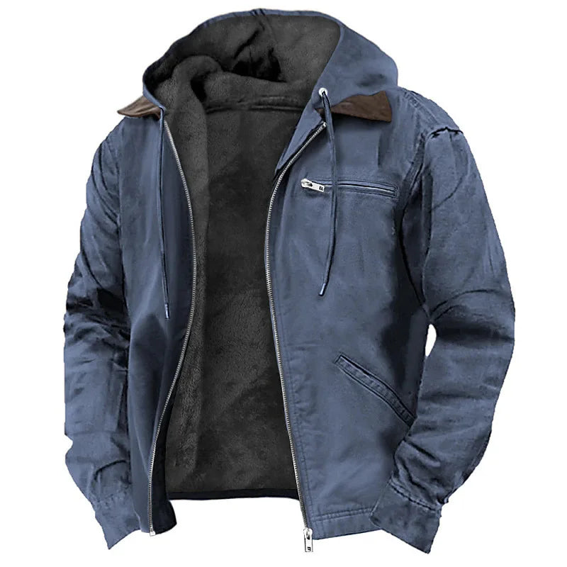 Chaquetas cálidas de hombre con capucha, cremallera, sólido, forro polar, casual, multi bolsillos, sudaderas con capucha, abrigos, prendas de vestir exteriores para otoño e invierno