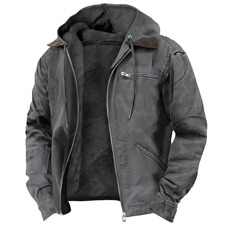 Chaquetas cálidas de hombre con capucha, cremallera, sólido, forro polar, casual, multi bolsillos, sudaderas con capucha, abrigos, prendas de vestir exteriores para otoño e invierno